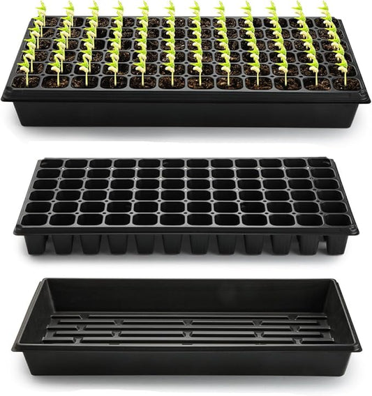 10 Pack 1020 Trays No Holes and 10 Pack 72 Cell Seed Starter Tray, 20" x 10" - Heavy Duty Reusable Plastic Seed Starter Kit for Microgreens, Seed Germination & Plant Propagation (10 Sets)
