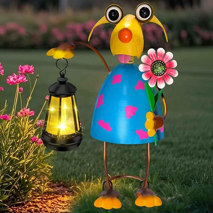 Solar Garden Lights Dog Statue with Solar Lantern Lights,13.38 inch Garden Lawn Decoration,Birthday Gifts for Women Grandma,Gardening Gifts Decorative Stakes for Yard,Patio,Porch, Christmas