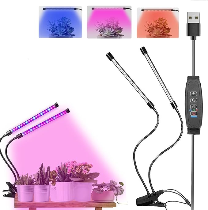 Clip On Grow Light for Indoor Plants,2 Pack Full Spectrum Led Plant Grow Lights with Auto-Timer, Plant Growing Lamp for Seed Starting,Houseplants, Bonsai, Pot Plant,2 Lamp(2pack)