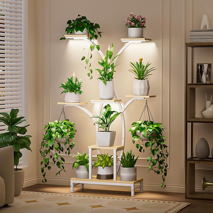 Plant Stand Indoor with Grow Lights - 7 Tiered Metal Corner Shelf for Multiple Plants, 62" Corner Plant Stand for Indoor Plants, Tree-Shaped Plant Rack for Home, Living Room, Office & Patio Decor