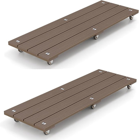 mondaria 2 Pack Plant Caddy with Wheels, 15.7" Wood Plastic Composite Plant Stand, Heavy Duty Square Plant Dolly with Metal 360° Lockable Caster Wheels for Large Plant Pots, Flower Pot ,Dark Brown
