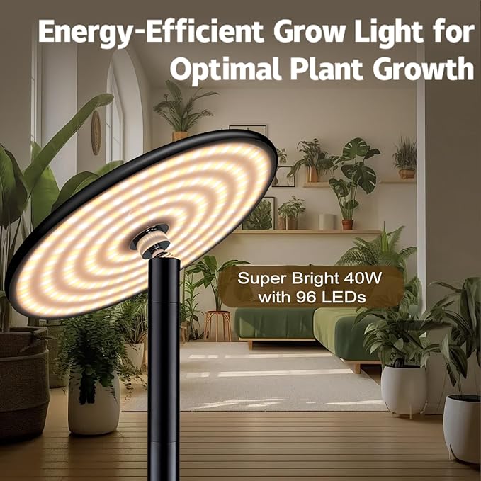 69” Tall Grow Lights for Indoor Plants Full Spectrum, 40W Sunlike Standing Plant Lights for Indoor Growing, 10-Level Dimmable, Adjustable Height for Various Plant Sizes