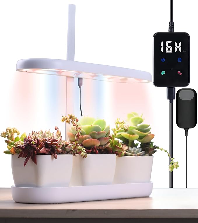 Grow Lights for Indoor Plants, 20W Full Spectrum LED Grow Lamp for Indoor Garden with Intelligent Controller, Height Adjustable, Ideal for Home Desk Plant Lighting (White, ABS Base)