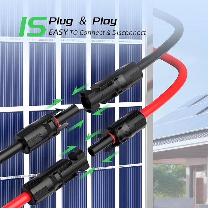 Bateria Power 20FT 10AWG Solar Panel Extension Cable, 6mm² Solar Extension Cable Wire with Female & Male Waterproof Connectors for RV, Photovoltaic Systems, Set of 2
