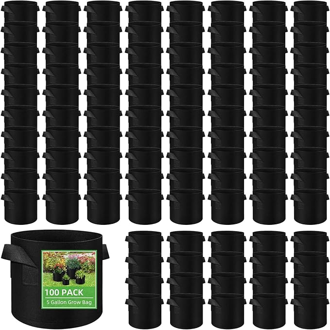 LITLANDSTAR 100-Pack 5 Gallon Grow Bags, Heavy Duty Thickened Nonwoven Aeration Fabric Pots with Handles, Aeration Grow Bags for Vegetable/Flower/Plant