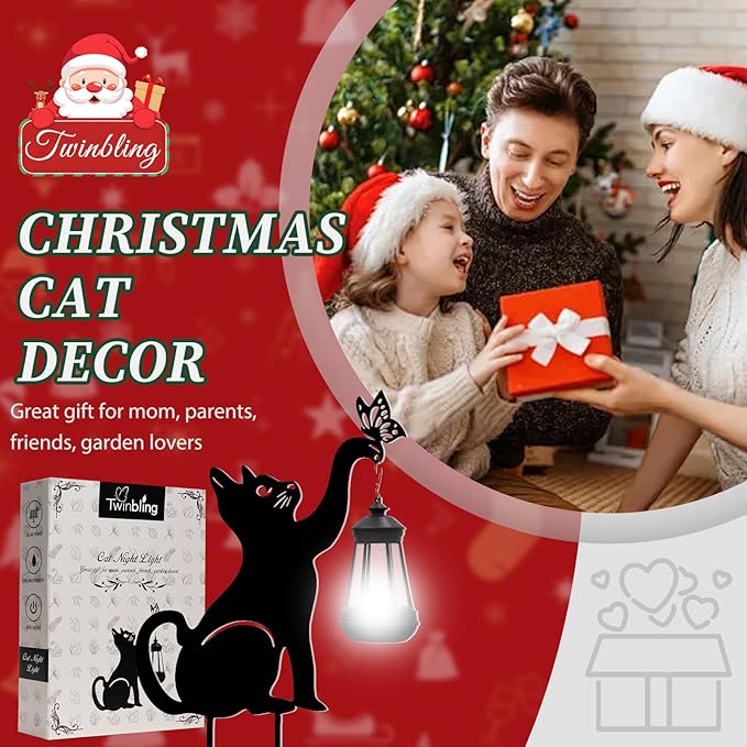 Black Cat Christmas Yard Decorations Outdoor - Solar Lights Outdoor Garden Decor Stake with Butterfly Decorative Metal Housewarming Ornament for Pathway Lawn Patio – Unique Gift for Woman Mom Grandma