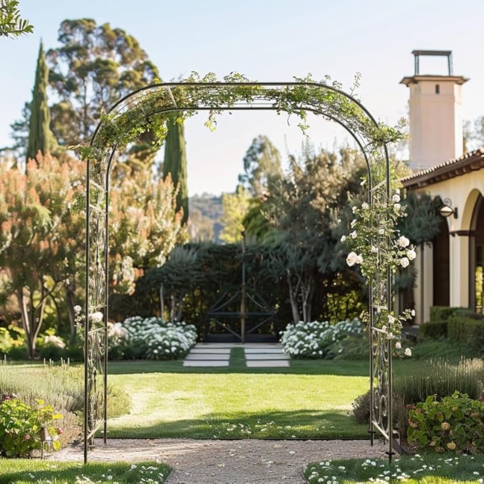 Jardineer Metal Garden Arbor,104.3-Inch Tall,Flat-Top Wrought Iron Outdoor Archway,Heavy-Duty Trellis for Climbing Plants,Perfect for Backyard Garden Entrance,Designed for Roses and Wisteria (Black)