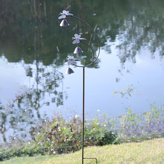 Gardens Metal Bees with Bells for Outside Garden Art,Decorative Garden Stakes