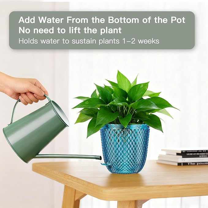 QCQHDU Self Watering Hanging Pots, 2 Pack 7.2 Inch Hanging Planters for Plants Indoor, Outdoor Flower Pots with Drainage Holes and 3 Hooks Chains for Garden Home (Klein Blue)