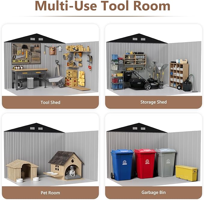 10x12 FT Outdoor Storage Shed, Metal Sheds & Outdoor Storage, Waterproof Sheds with Lockable Doors for Backyard