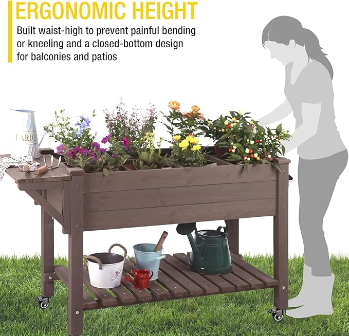 Aivituvin Raised Garden Bed, Elevated Wood Planter Box with Legs Stand for Backyard, Patio, Balcony w/Bed Liner, for Vegetables Flower Herb