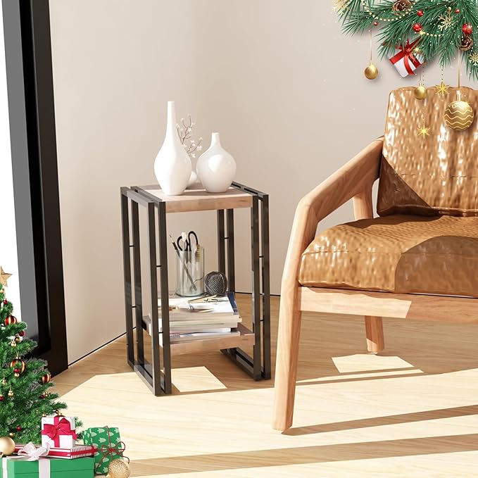 22 inch Plant Stand Table, 2 Tier Plant Shelves Indoor Flower Pots Stand Holder Modern Corner Plant Stand Rack Shelves Square Plant Tables for Office Living Room, Balcony,Brown