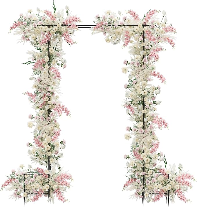Garden Arch Thickened Garden Arbor Trellis for Climbing Plants with Planter 7.6Ft Outdoor Metal Arch Archway Wedding Backdrop Stand for Ceremony Party Christmas Decorations Pergola Black