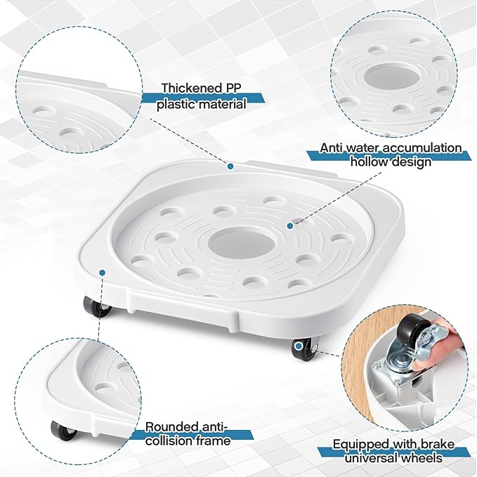 2 Pack 5 Gallon Water Bottle Jug Caddy with 4 Rolling Swivel Casters Wheels 5 Gallon Bucket Dolly for Heavy Duty Garden Flower Pot Movers, Plant Stroller, 11" Inside Diameter (White)