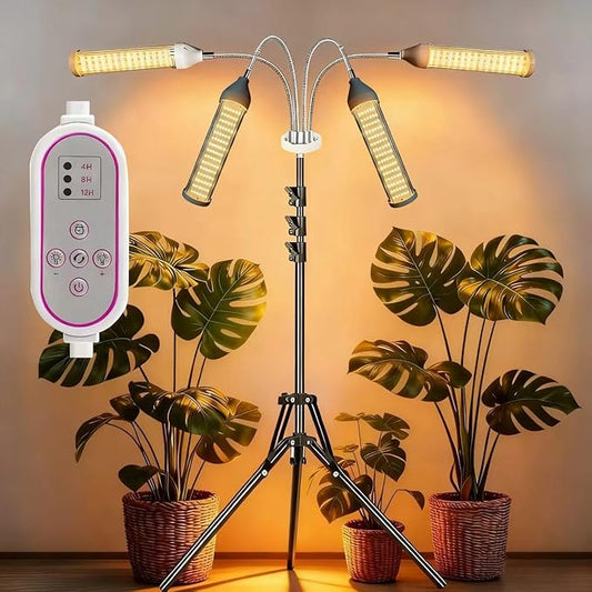 Grow Lights for Indoor Plants Full Spectrum, LED Plant Light with Stand, Adjustable Height, Plant Grow Lights with Auto 4/8/12/H Timer for Indoor Tall Plants(Stand-4 Head)