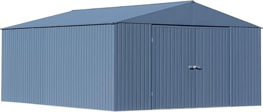 Arrow Shed Elite 14' x 16' Tall Outdoor Steel Storage Shed with High Gable and Lockable Doors Storage Building, Blue Grey