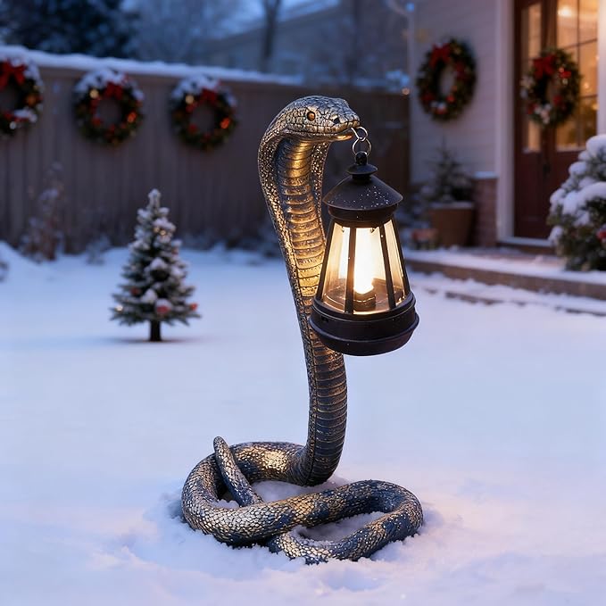 Solar Garden Outdoor Statues Snake with Solar Lights Outdoor Chrismtas Decorations - Lawn Decor Snake Statue for Patio, Balcony, Yard Ornament - Unique Housewarming Gifts（11.22" Brass Color