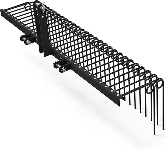 YITAMOTOR 72" Tow Behind Landscape Rake, 3 Point Quick Hitch Lawn Dethatcher Rakes with 32 Steel Tines for Category 1 Tractors, Heavy Duty Powder Coated Finish Tools for Leaves, Pine Needles, Straw