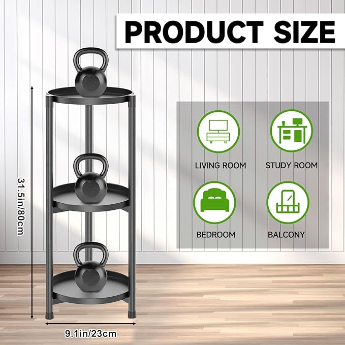 3 Tiered Plant Stand Indoor Outdoor, Metal Corner Plant Stand Plant Shelf Tables, Heavy Duty Flower Shelf Display Rack for Indoor Living Balcony Patio Garden Bedroom Classroom, Black (Black-A)