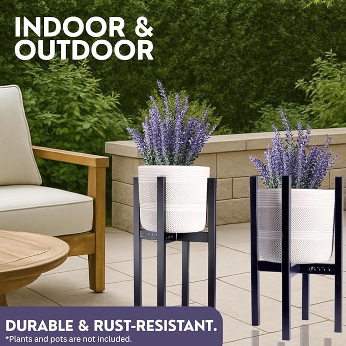 2 Tier indoor outdoor Plant Stand - Set of 2 Heavy Duty Rustproof Metal Plant stands, Modern Reversible Flower holder for Large Pots. Adjustable plant stand for pots 8–12 Inch), 32" Tall, Stackable Rack for Patio or Home Decor by iSpaces