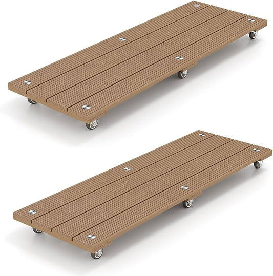 mondaria 2 Pack Plant Caddy with Wheels, Wood Plastic Composite Plant Stand, Heavy Duty Rectangular Plant Dolly with Metal 360° Lockable Caster Wheels for Large Plant Pots, Flower Pot ,Brown