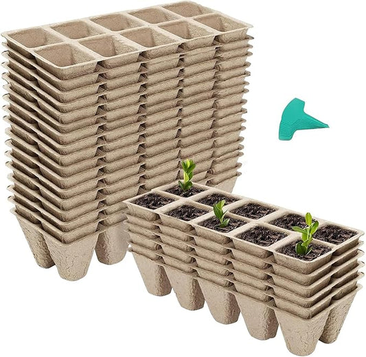 GROWNEER 240 Cells Peat Pots Seed Starter Trays, 24 Packs Biodegradable Seedling Pots Germination Trays, Organic Plant Starter Kit with 15 Pcs Plant Labels