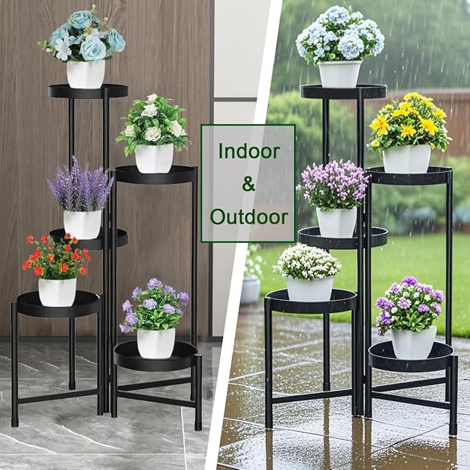 5 Tier Metal Plant Stand, Heavy Duty Corner Plant Holders Indoor Outdoor, Flower Pot Holder Display Rack for Patio Balcony Garden Living Room Bedroom
