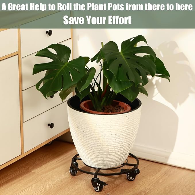 3 Packs Metal Plant Caddy with Wheels 12" Large Rolling Plant Stands Heavy-Duty Wrought Iron Plant Dolly Plant Rollers Planter Mover with Metal Casters, Strong Load Capacity