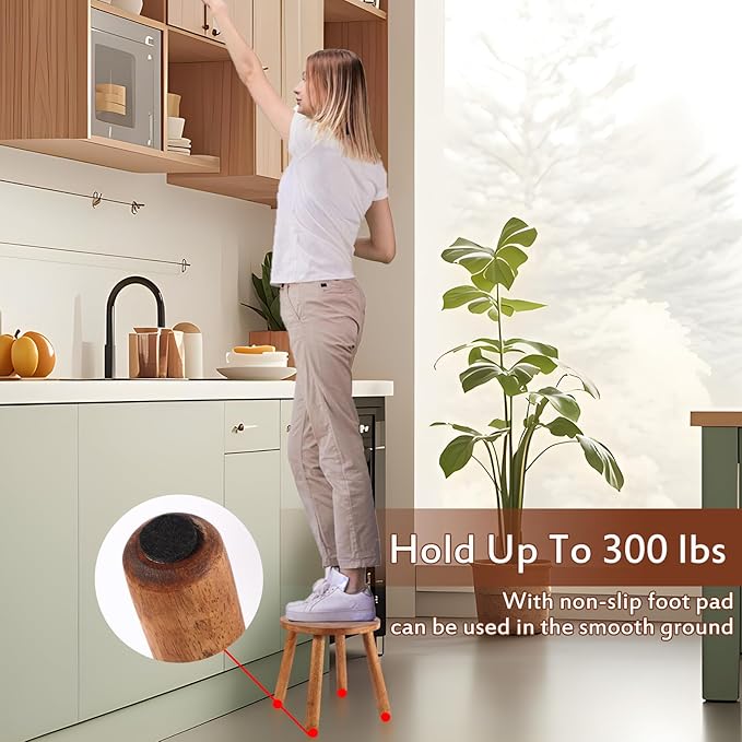 Round Solid Wooden Step Stool， Garden Stool，10''H,Plant Stool ，Wood Legs Detachable for Plant Stand, Kitchen, Bathroom，Bedroom，Livingroom (Walnut, 10inch)
