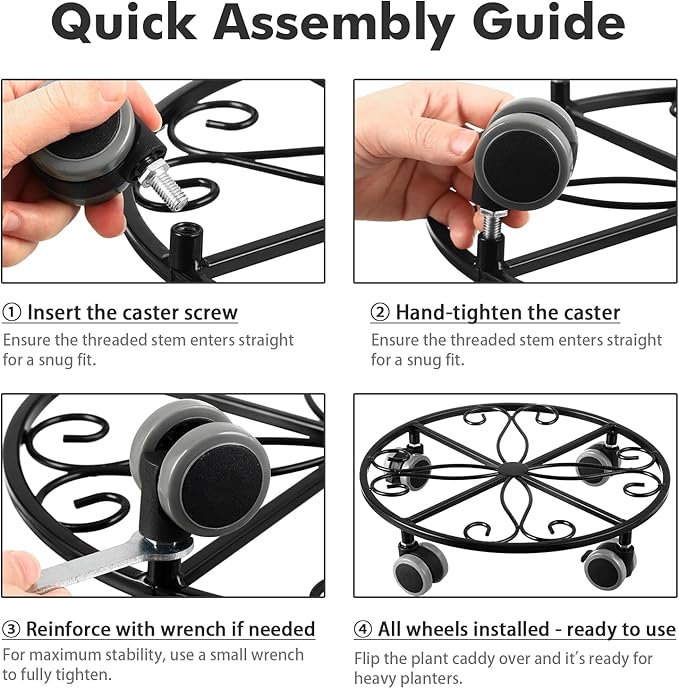 5 Pack Plant Caddy with Wheels Heavy Duty 11.8 Inches Metal Plant Stand with Wheels Plant Dolly Rolling Plant Stand Plant Roller with Casters for Indoor and Outdoor (5, Black)