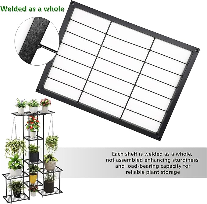 Plant Stand Indoor Outdoor, Metal 6 Tier Tall Hanging Plant Shelf for Multiple Flower Planter Large Heavy Duty Ladder Plant Holder for Garden, Black (y-201)