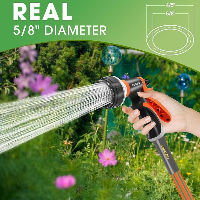 Heavy Duty Garden Hose – 5/8 Inch Flexible, Lightweight Hybrid Hose with 600 PSI Burst Pressure, Swivel Handle, and Durable Copper Male/Female Fittings (Orange with hose sprayer, 25FT)