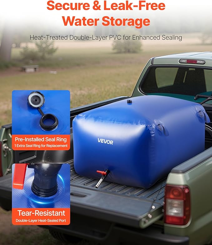 VEVOR Water Storage Bladder 105.7 Gallon Large Capacity Water Bag, Portable & Collapsible Soft Waters Container, Leakproof & Tear-Resistant PVC Emergency Waters Storage Tank for RV Truck & Outdoor Use