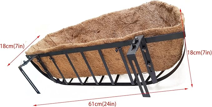 36 Inch Railing Planter Window Box Deck Balcony Rail Planter with Coco Liner Metal Wall-Mounted Coconut Liner Planters Basket Horse Trough Planters for Outdoor Balcony Porch Fence Patio (2 Pack)
