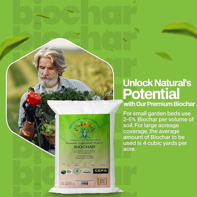 Premium Engineered Biochar Soil Amendment (Powder 30 Qts) – 100% Natural Active Carbon Award-Winning Biochar for Gardens | Organic Soil Amendment for Plants, Boosts Nutrients & Reduces Fertilizer Use