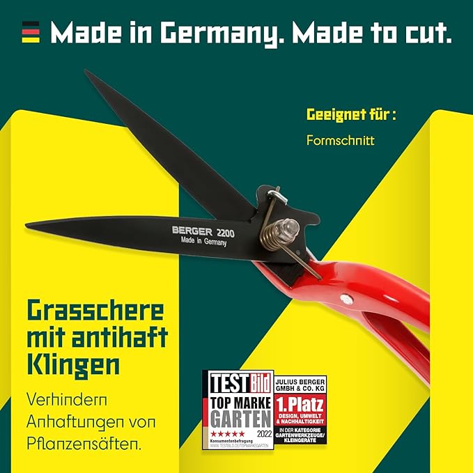 BERGER Grass Shear 2200 with self-Sharpening Blades Hand Grass Shear Made of Chrome-Plated Metal