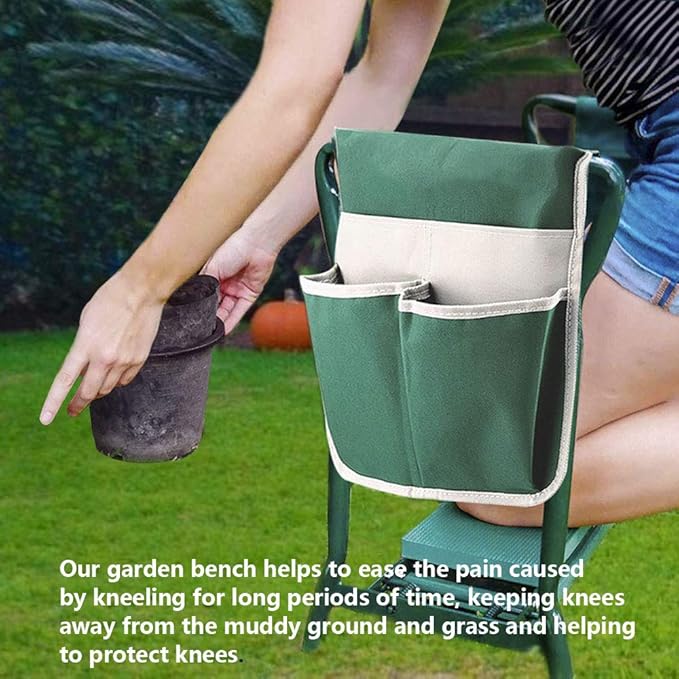 PLKO Garden Kneeler and Seat Stool Heavy Duty Garden Folding Bench with Large Tool Pocket and Soft EVA Kneeling Pad for Gardening Lovers