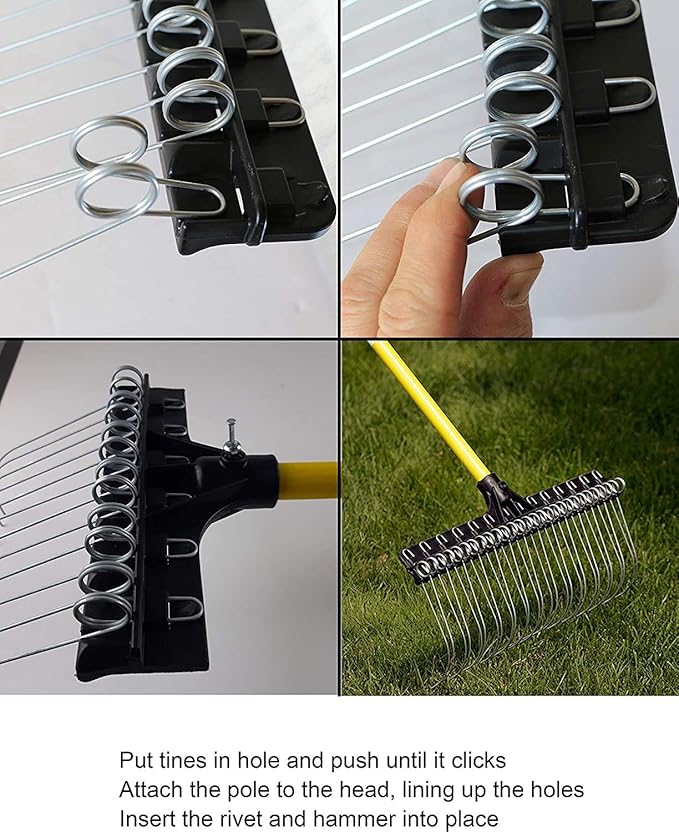 THE GROUNDSKEEPER II Rake 55-inch Lightweight Fiberglass Handle, 21-inch Head, Durable Steel Tines for Gardening, De-Thatching or Professional Landscaping (6-Pack)