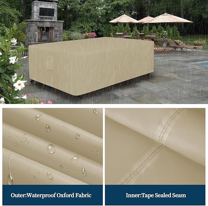 Easy-Going Square Patio Furniture Cover Waterproof Outdoor Dining Table and Chair Cover Anti-UV Outside Sectional Sofa Set Covers (64"L x 64"W x 28"H, Camel)