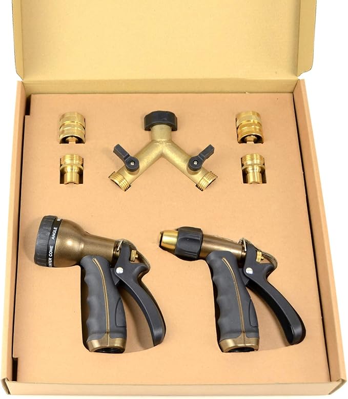 OLMSTED FORGE Watering Tool Kit, 7 pcs: 2 Nozzles, 2-Way Shutoff, 2 Quick Releases & 2 Swivels