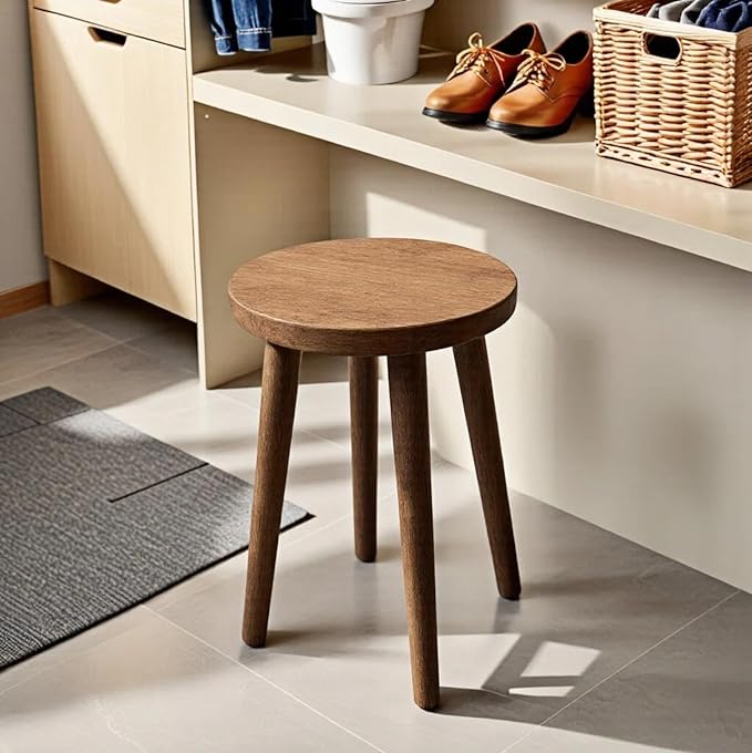 Plant Stand Stools Chair Dressing Wooden Stool Stool Kitchen Bar Stool Side Wood Table Round Wooden Sandal Wood for Bedroom Living Room Dining Table Dining Room Bar (Walnut Color)