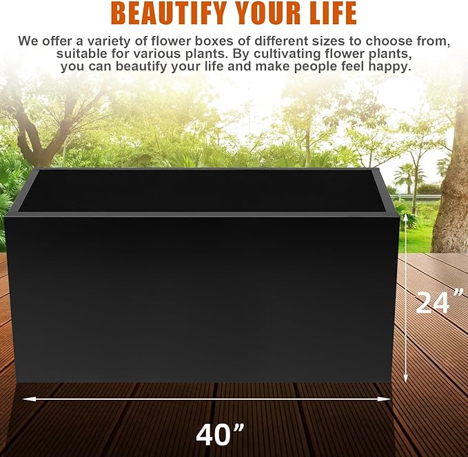 Steel Planter Box 40"x16"x24", Square Metal Planter Box Indoor&Outdoor, Steel Planters Heavy Duty for Commercial and Residential Use, Black