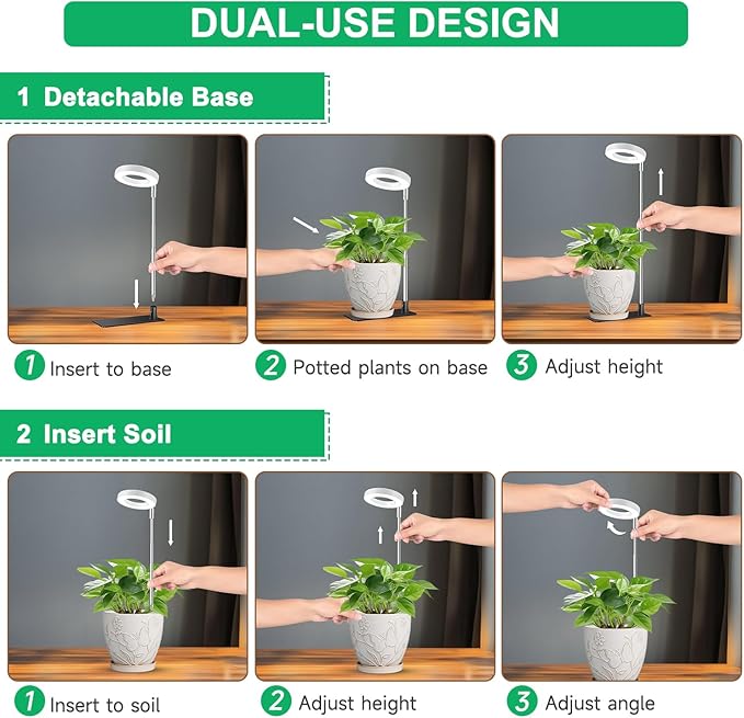 Grow Lights for Indoor Plants,Full Spectrum Plant Lights for Indoor Growing with 3/9/12H Timer, 3 Color Modes, 10 Brightness, 6.5"-26" Height Adjustable Small Grow Light, 2 Pack(3.4in)
