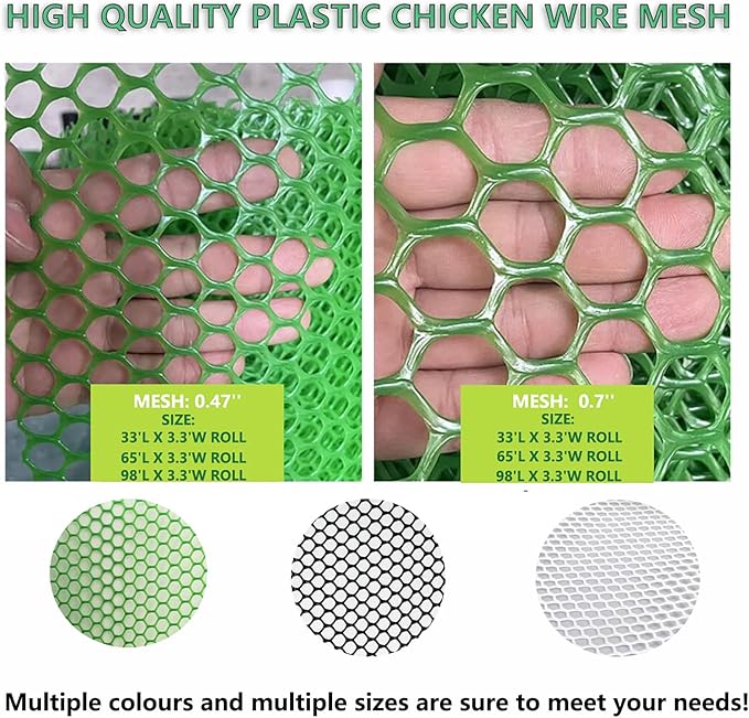 XIFENG Plastic Wire Mesh Fence Roll for Poultry Dogs Rabbit Snake Barrier, Plastic Chicken Fence Wire Fencing Mesh Poultry Netting for Garden Farm(Size:0.47in mesh-65ft L x 3.3ft W Roll,Color:Black)