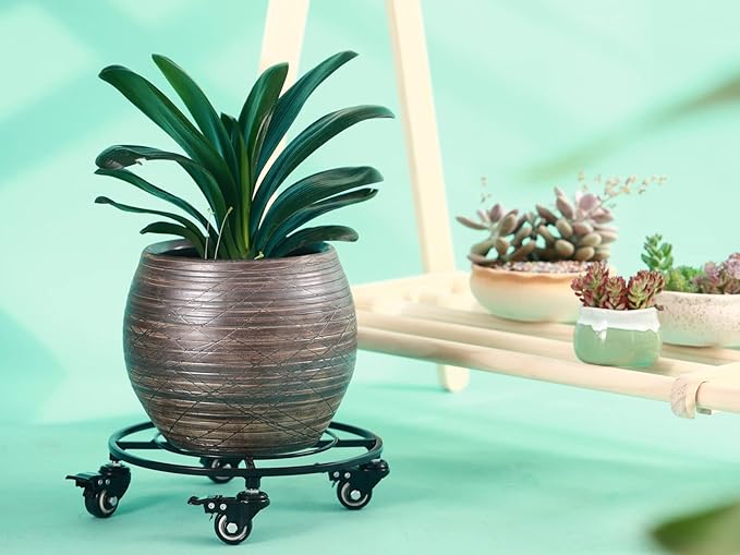 2 Packs Large Metal Plant Caddy with Wheels 13.6" Rolling Plant Stands Heavy-Duty Wrought Iron Plant Dolly Plant Rollers Planter Mover with Metal Casters, Strong Load Capacity