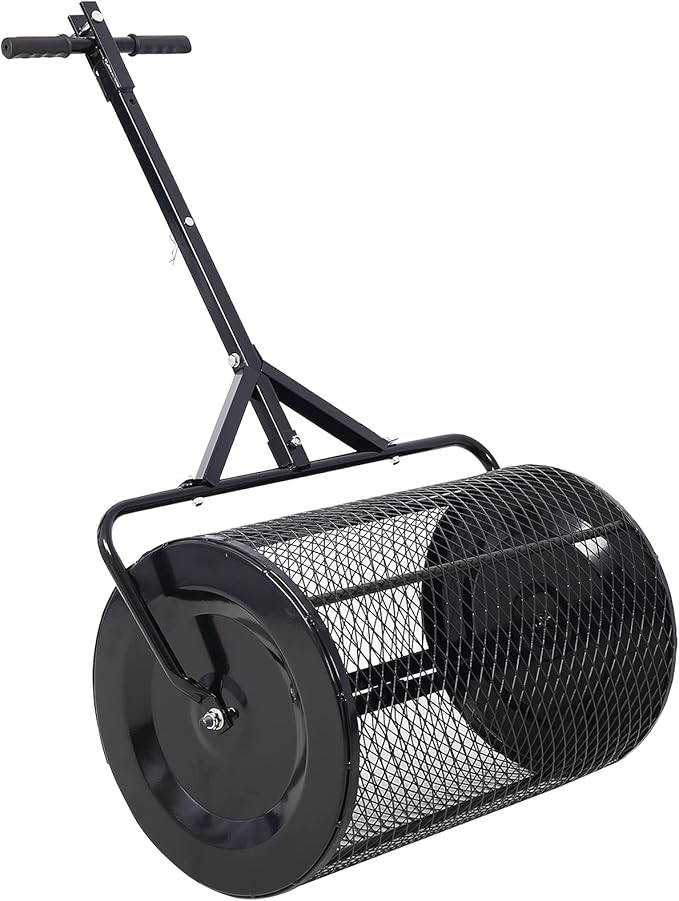 Peat Moss Spreaders for Lawns Compost Spreader Roller 36 Inch Heavy Duty Metal Mesh Dirt Topsoil Spreader for Planting Seeding Garden (36"/46"-54" L, Black)