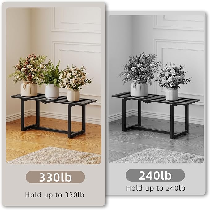 2 Pack Metal Plant Stand Indoor, Outdoor Iron Plant Shelf, Heavy Duty Slatted Display Shelf for Patio Balcony Garden Living Room Load Bearing 330 LB 26" L x 10.4" H x 8.6" W 1 Tier Black