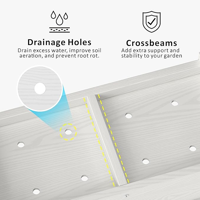 HDPE Raised Planter Box Outdoor,Rot-Resistant and Non-Cracking,Raised Beds for Gardening 29.5 * 14.4 * 9.8 in for Yard,Lawn,Outdoor Planter Boxes Rectangle with Drainage Holes White