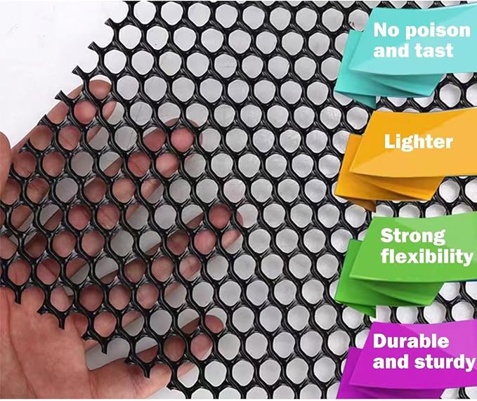 Upgraded Plastic Chicken Wire Fence Mesh(16INx10FT) - Black/Green/White Colors 0.3" Openings,for Garden Net, Poultry Fencing, Chicken Wire Frame,Animal Cage Fence,Floral Netting (Black)