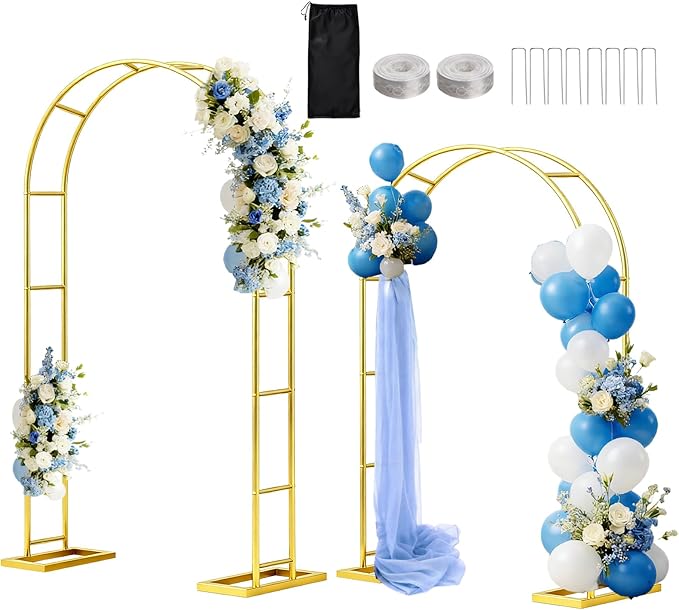 7.2FT 6FT Wedding Arch Backdrop Stand Set of 2,Metal Gold Garden Arch Trellis for climbing Plants Outdoor for Flower Arch Archway,Balloon Arch kit Stand for Party Event Background Decoration